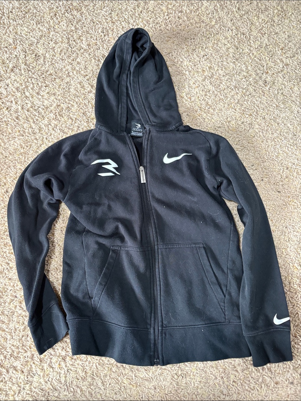 Nike Black Hooded Full-Zip Jacket with White Swoosh Logos